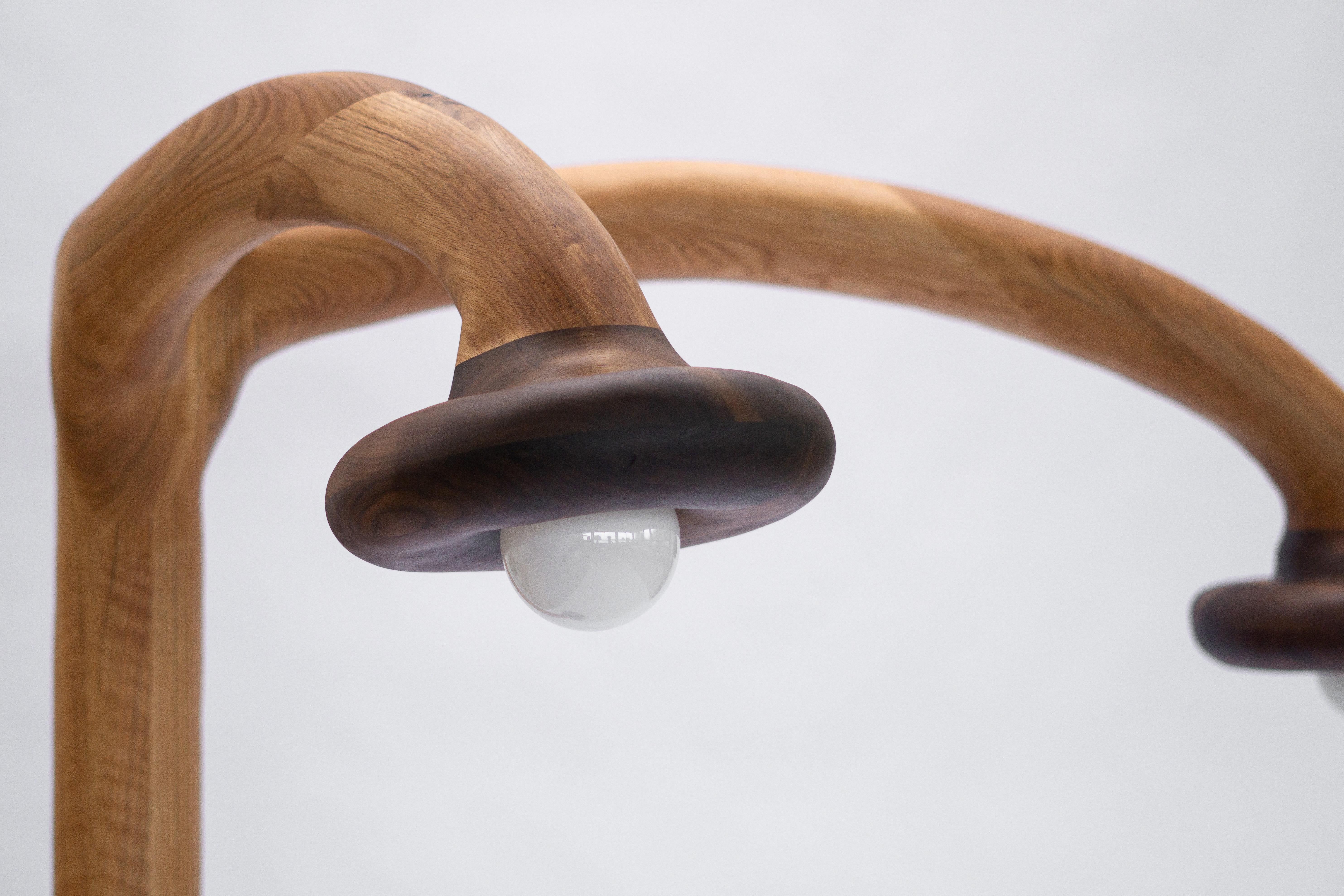 Lámpara de pie escultural - Lámpara de pie de forma orgánica en madera de roble rojo y nogal en venta 9