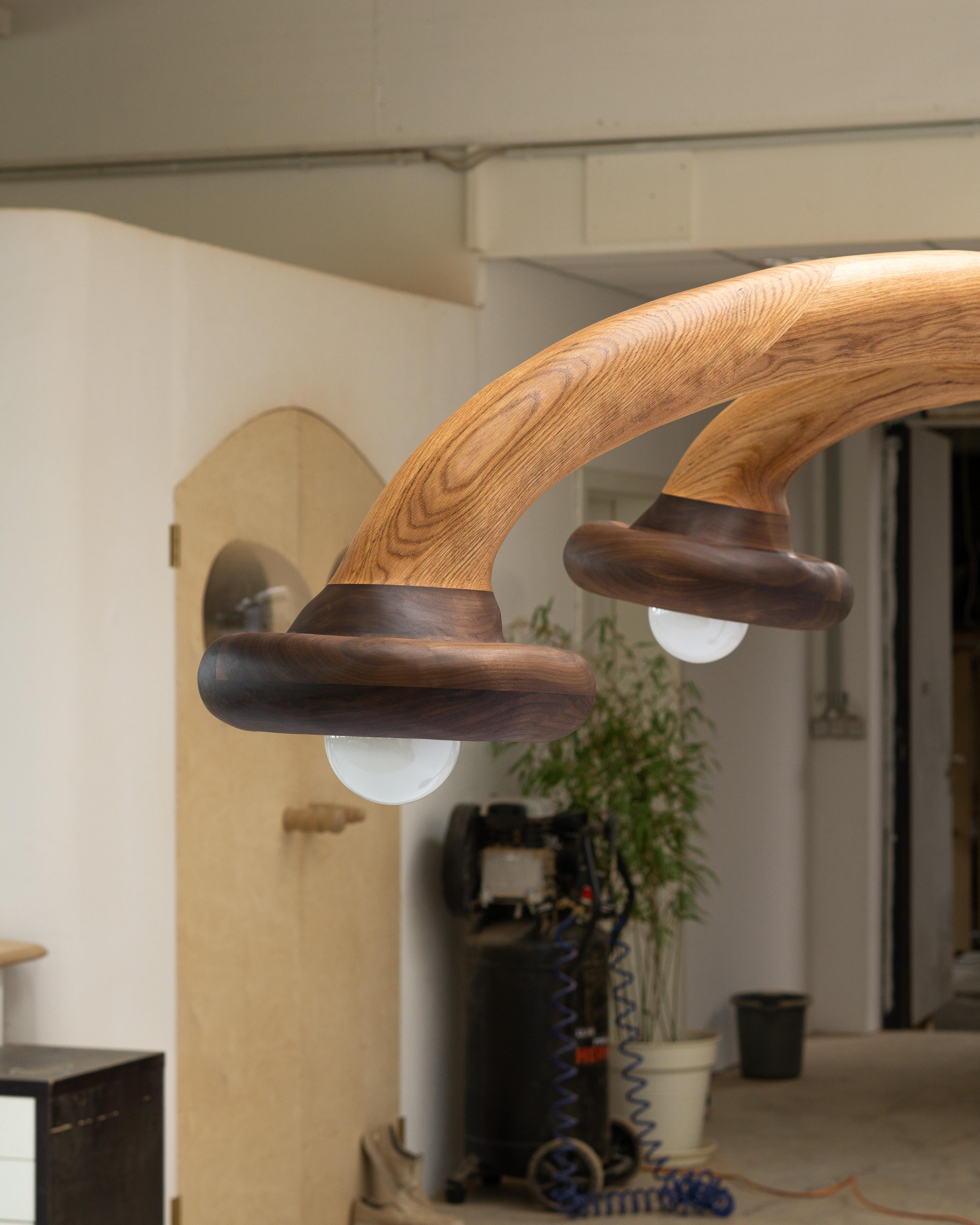 Lámpara de pie escultural - Lámpara de pie de forma orgánica en madera de roble rojo y nogal en venta 1