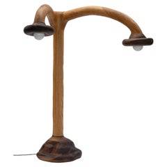 Lampadaire sculptural - Lampadaire de forme organique en bois de chêne rouge et de noyer