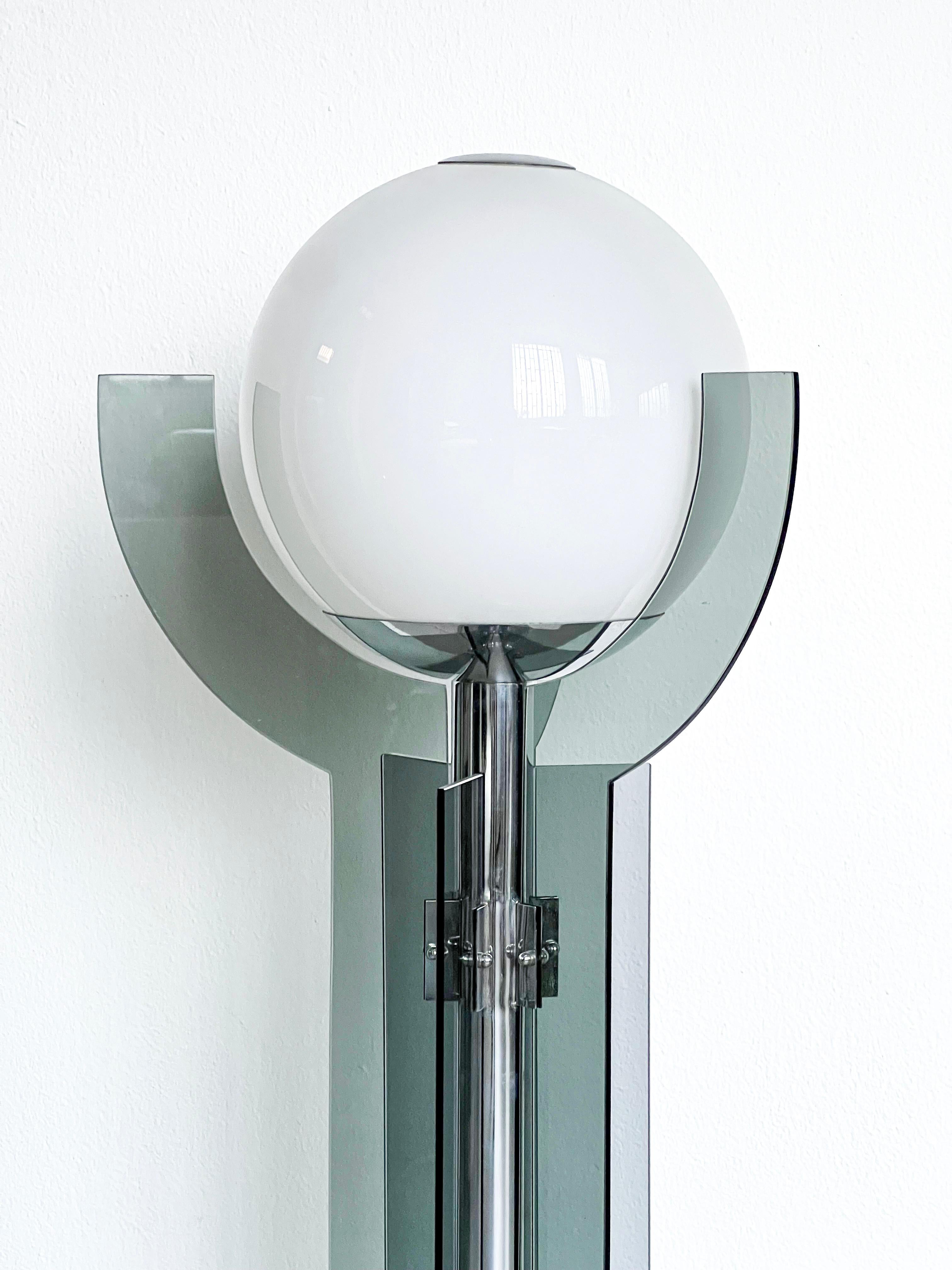 Space Age Mid Century Italian floor lamp of the 70's , smoked and opaline glass For Sale