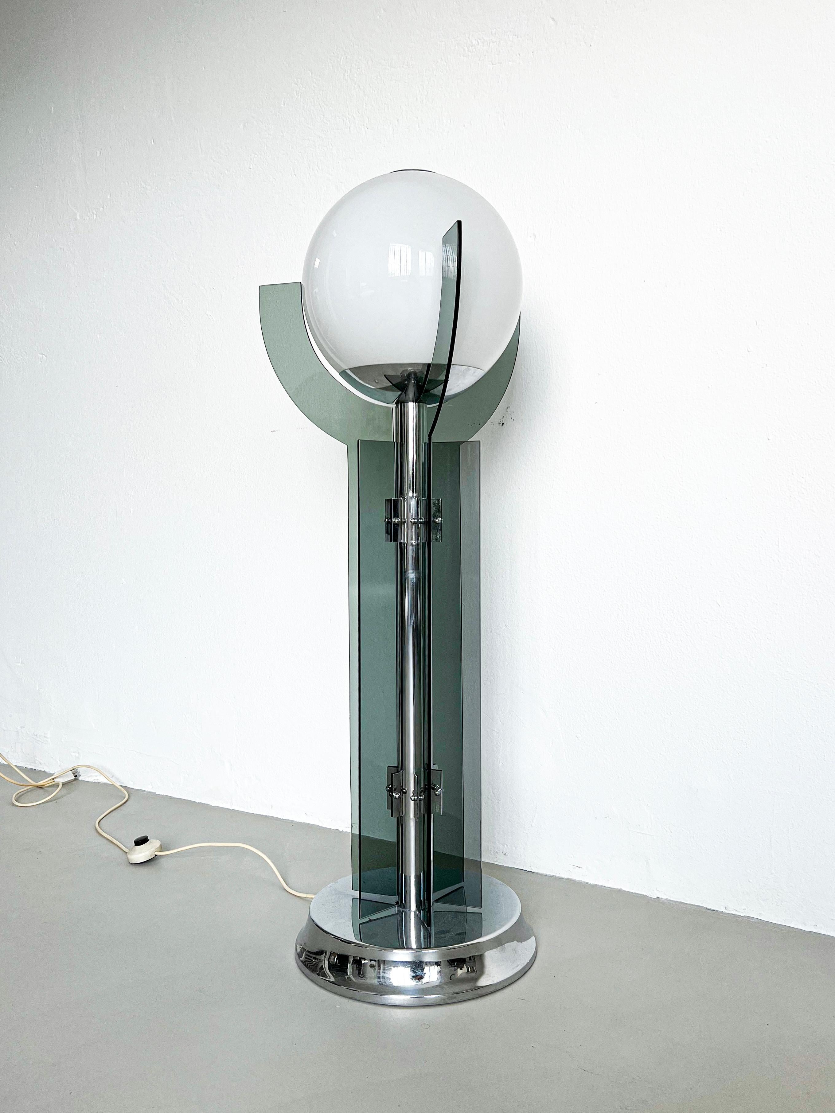 Late 20th Century Mid Century Italian floor lamp of the 70's , smoked and opaline glass For Sale