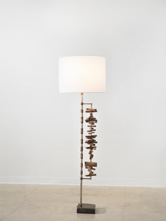 Sculptural Floor Lamp Walnut Bronze and Nickel Plated Finish by Vivian Carbonell