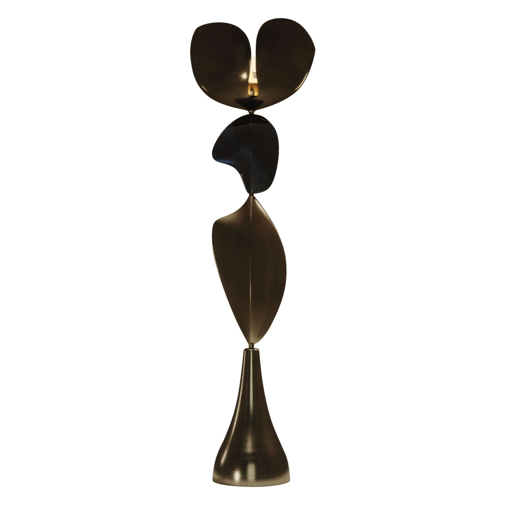 Sculptural Floor Lamp with Bronze-Patina Brass and Shell Inlay by Kifu Paris