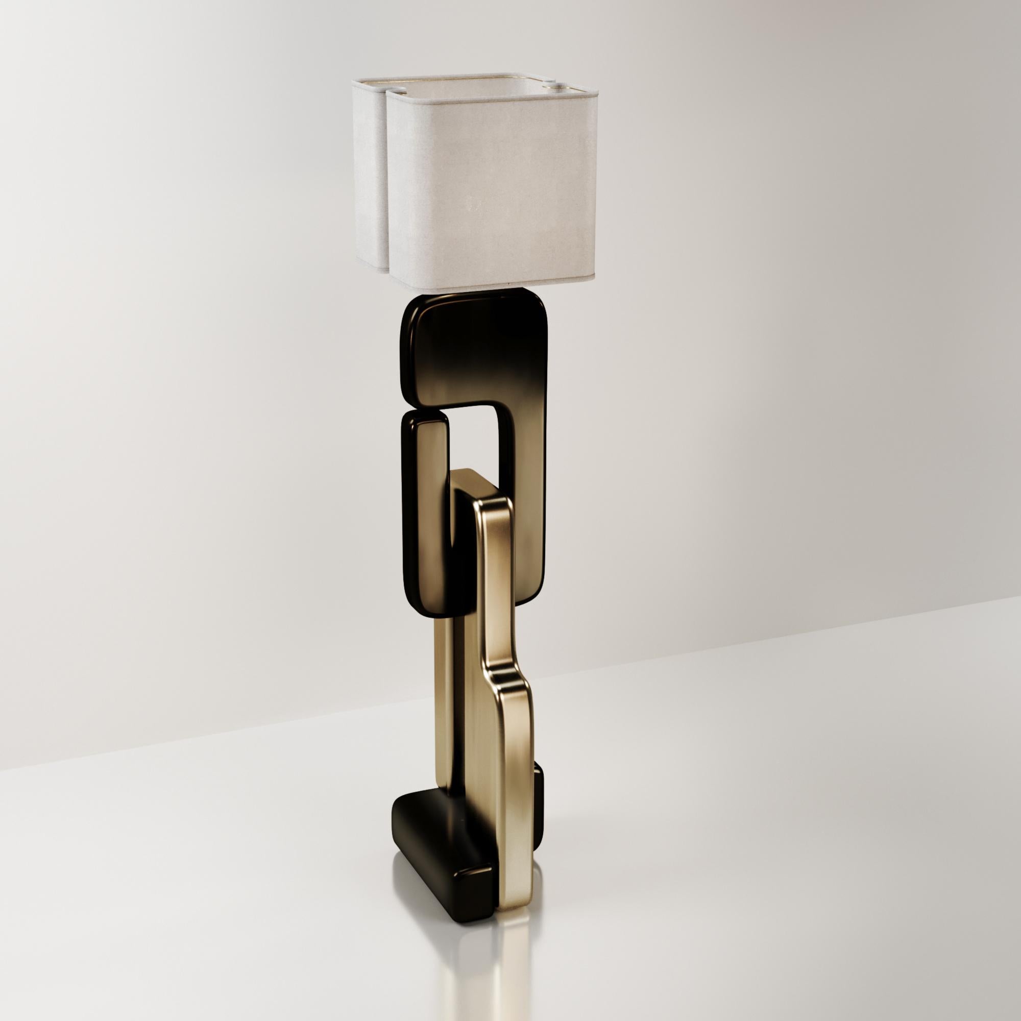 Art Deco Sculptural Floor Lamp with Bronze Patina Brass Details by Kifu Paris For Sale