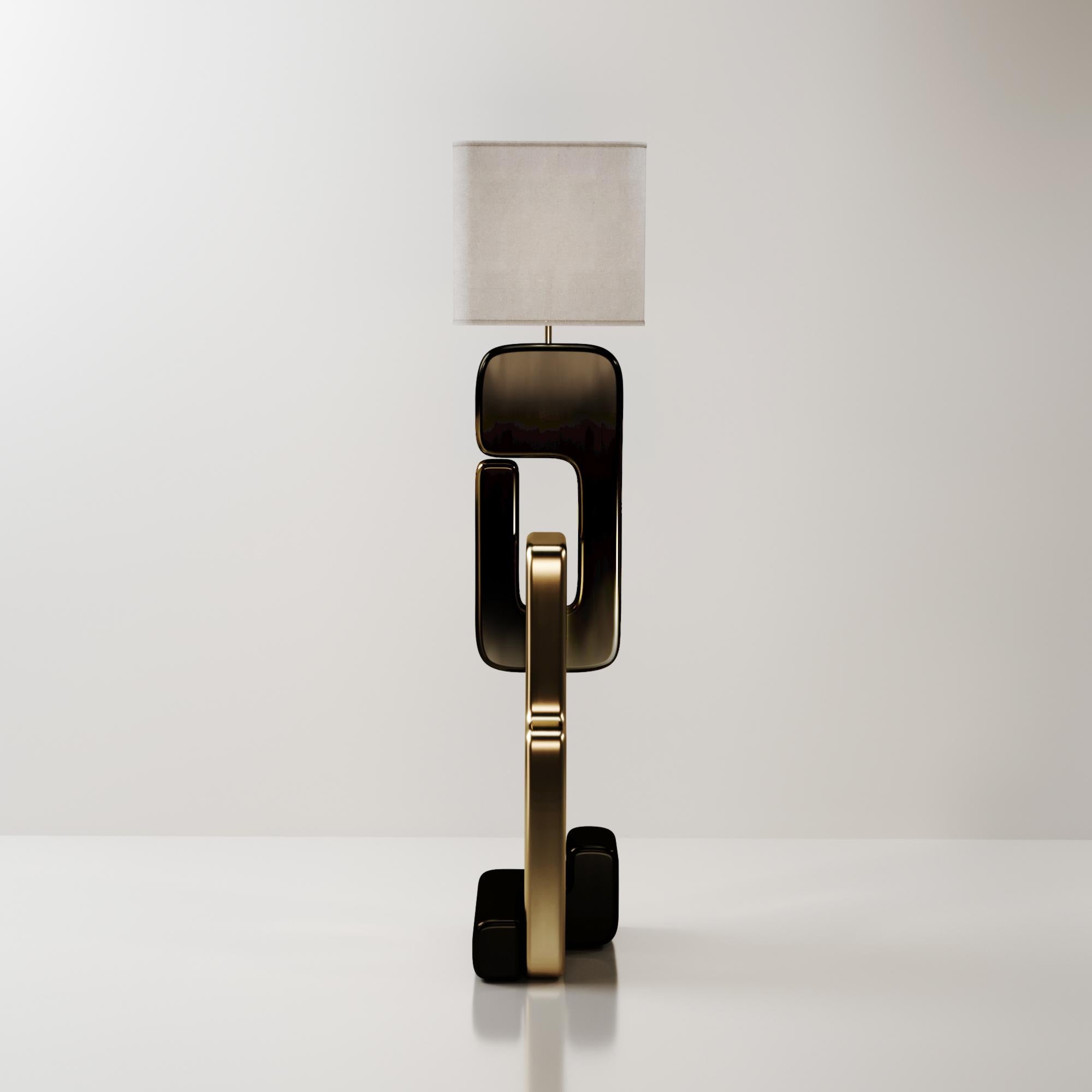 Inlay Sculptural Floor Lamp with Bronze Patina Brass Details by Kifu Paris For Sale