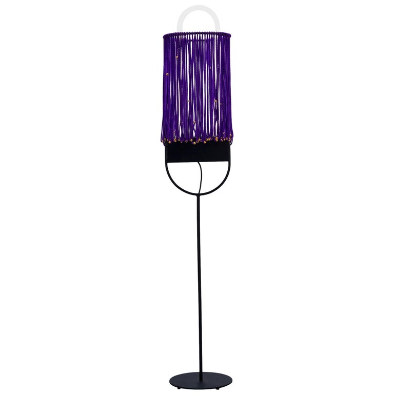 Sculptural Floor Lamp with Pearl and Neon Purple Contemporary Style For