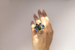 Sculptural Flower Ring with Opal, Diamonds and Hot Enamel
