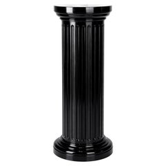 Sculptural Fluted Pedestal in Black Lacquer, Neoclassical Column, 19th Century