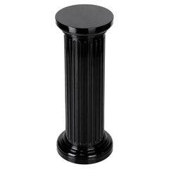 Sculptural Fluted Pedestal in Black Lacquer, Neoclassical Column, 19th Century