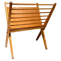 Sculptural Folding Magazine Rack in Blonde Wood, Mid-Century 1960s
