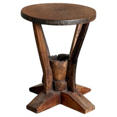 Sculptural Folk Art Side Table in Solid Wood, Mid-20th Century