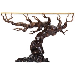 Sculptural Forest Console Table in Cast Bronze and Glass by Elan Atelier