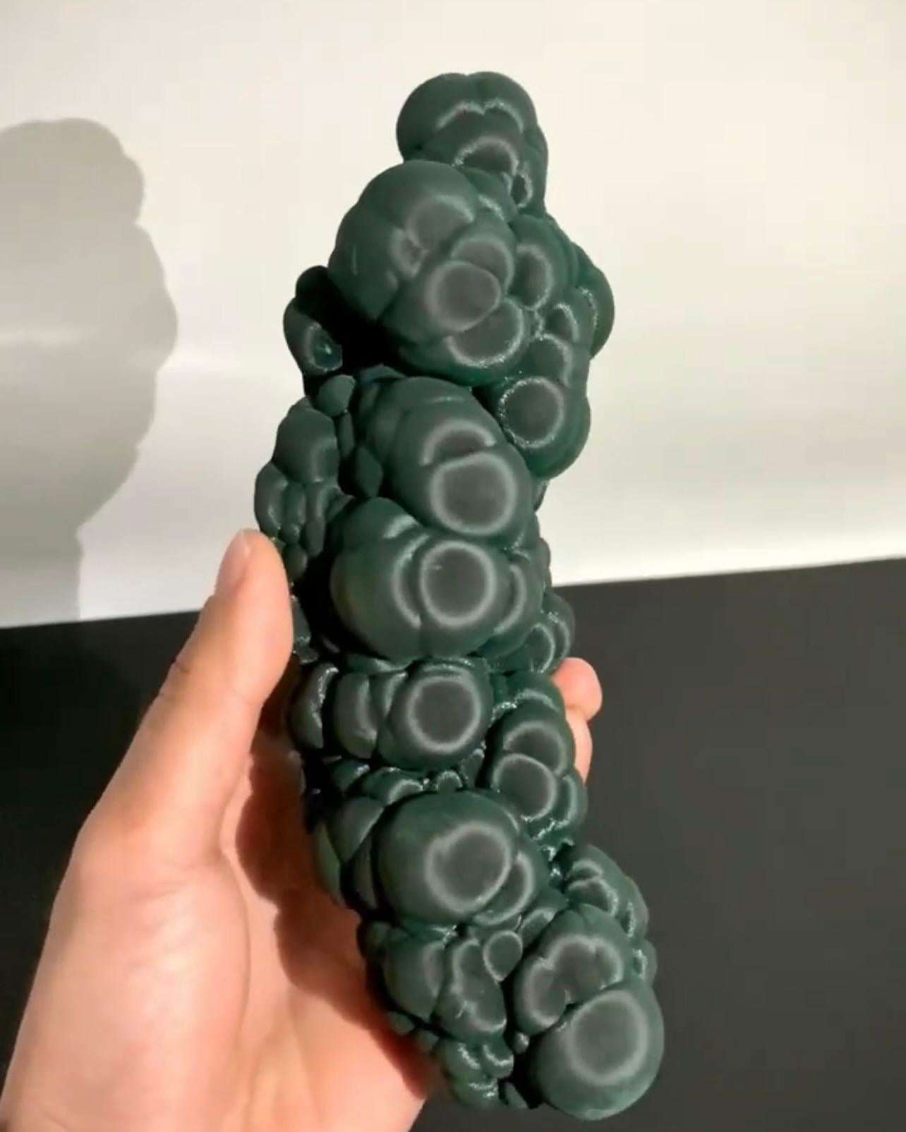 Contemporary Sculptural Forest Green Alien Eye Malachite From China For Sale