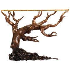 Sculptural Forest Side Table in Cast Bronze and Glass by Elan Atelier