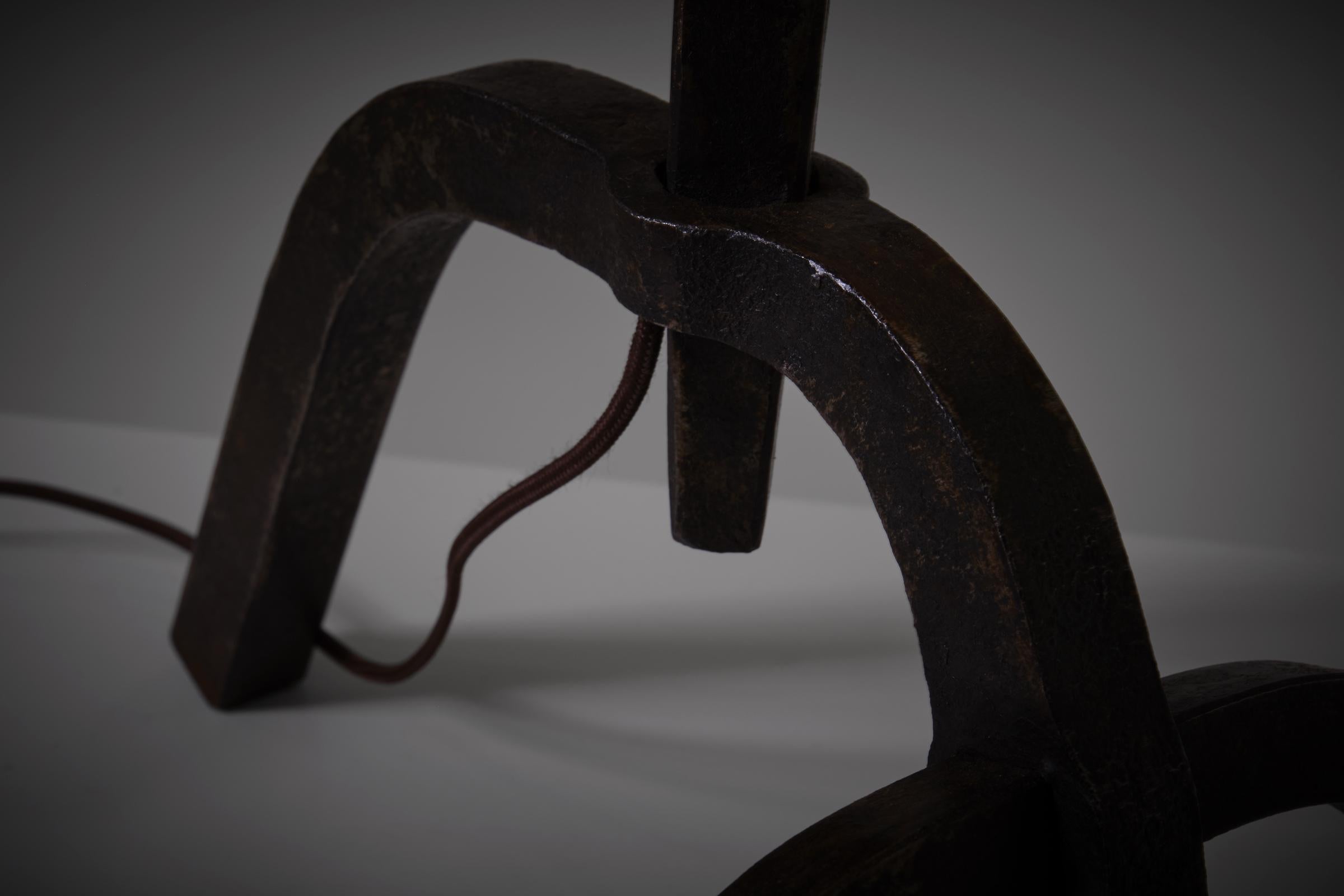 Sculptural Forged Iron Table Lamp, France 1950s 2