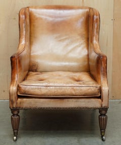 SCULPTURAL FRAME ANTiQUE CHESTERFIELD WILLIAM IV BROWN LEATHER LIBRARY ARMCHAIR