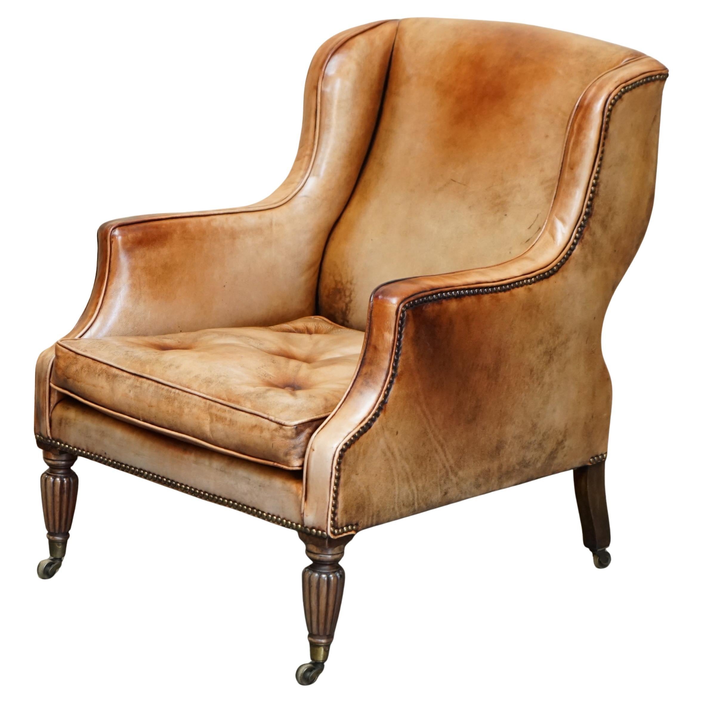 SCULPTURAL FRAME ANTiQUE CHESTERFIELD WILLIAM IV BROWN LEATHER LIBRARY ARMCHAIR