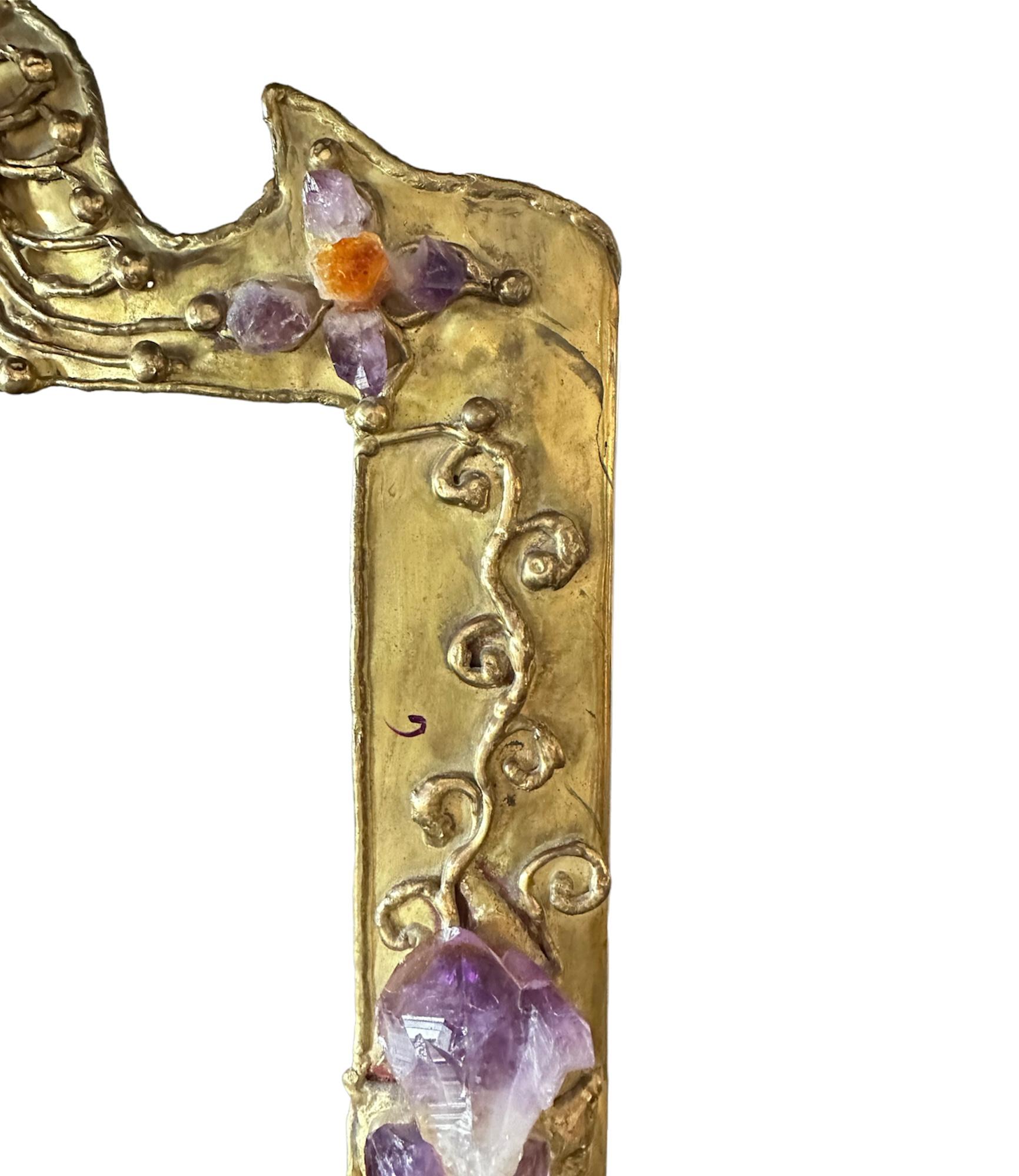 Cast Sculptural Frame, Jeweled Brass Witamethyst, Quartz and Copper Accents