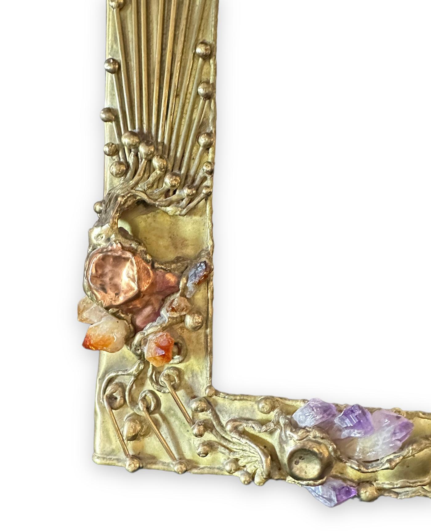 Sculptural Frame, Jeweled Brass Witamethyst, Quartz and Copper Accents In Good Condition In Jupiter, FL