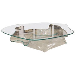 Sculptural Free Form Amoeba Shape Glass Coffee Table by Laurel Fyfe, Branded 