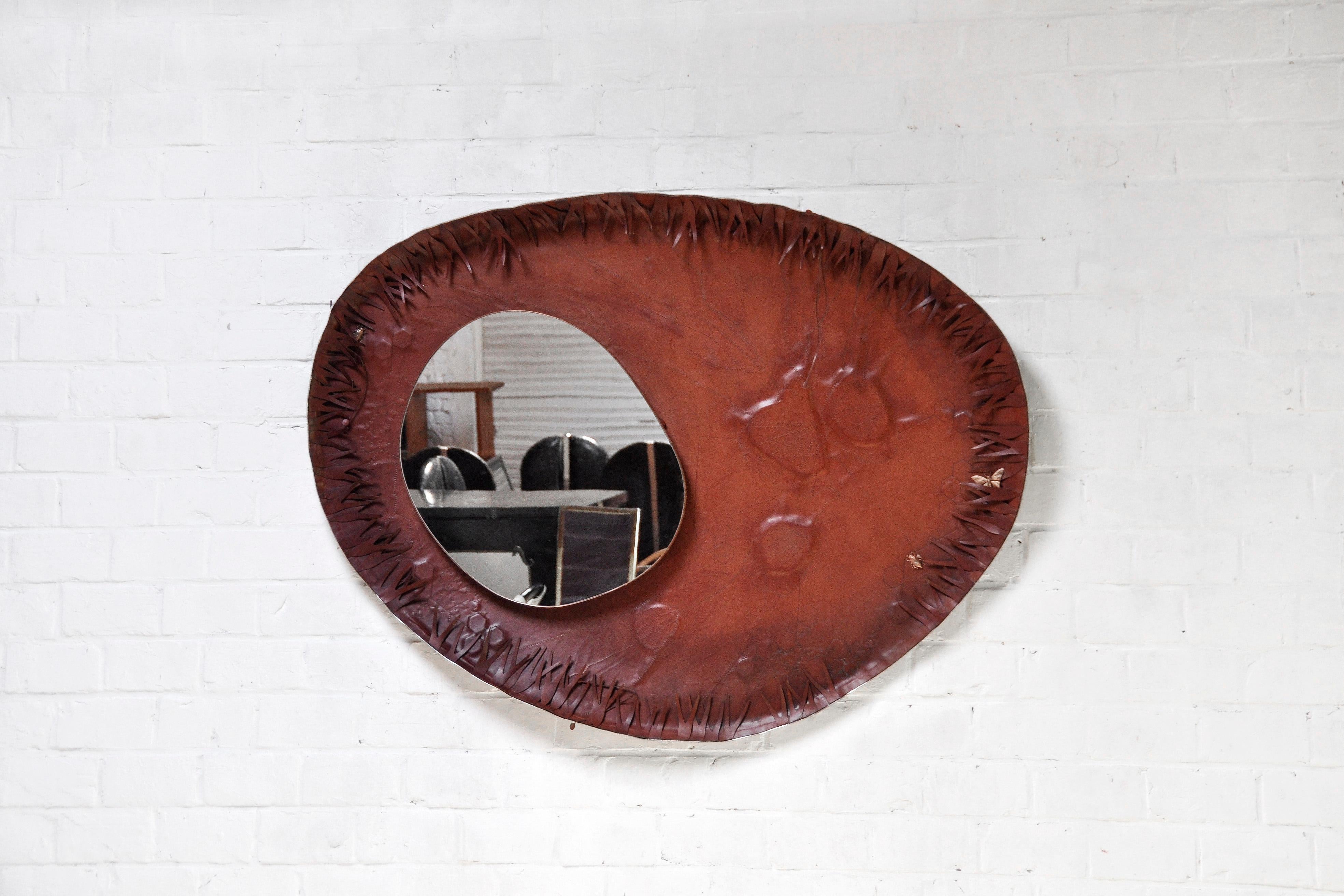 Sculptural Free Form Leather Mirror, France, 1990s For Sale 8