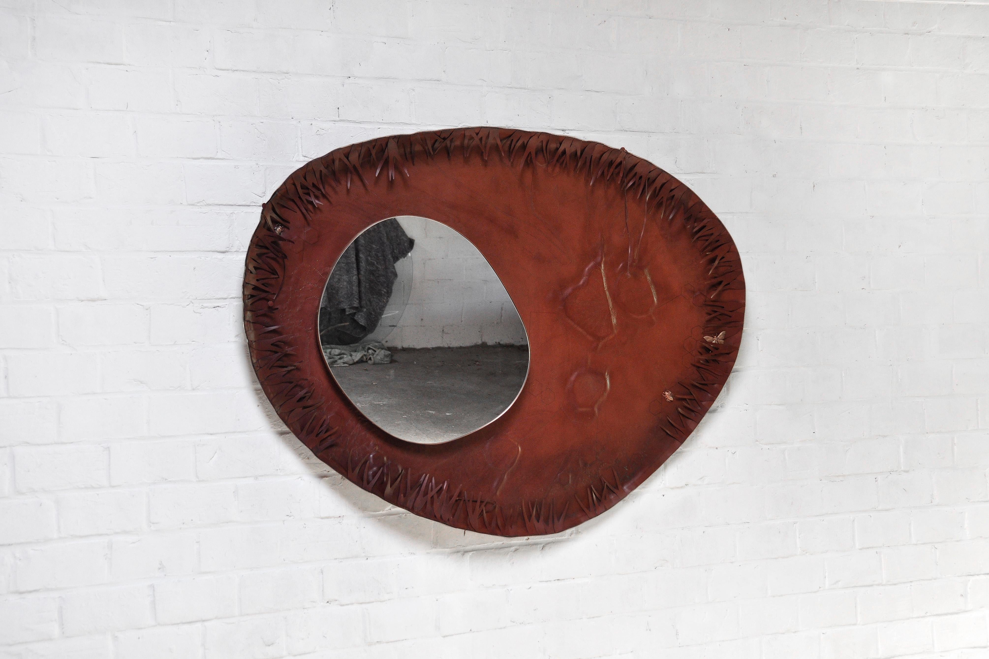 Sculptural Free Form Leather Mirror, France, 1990s For Sale 2