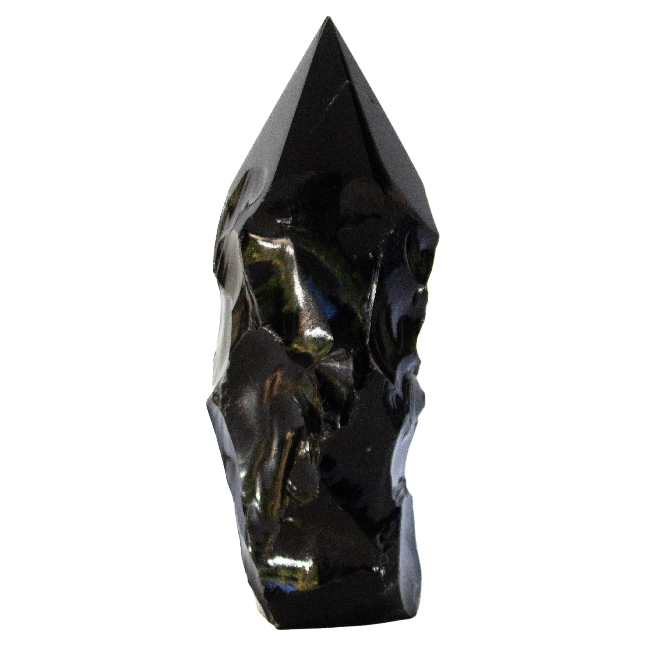 Sculptural Free-Forming Black Obsidian Point with Natural Forming Indentions