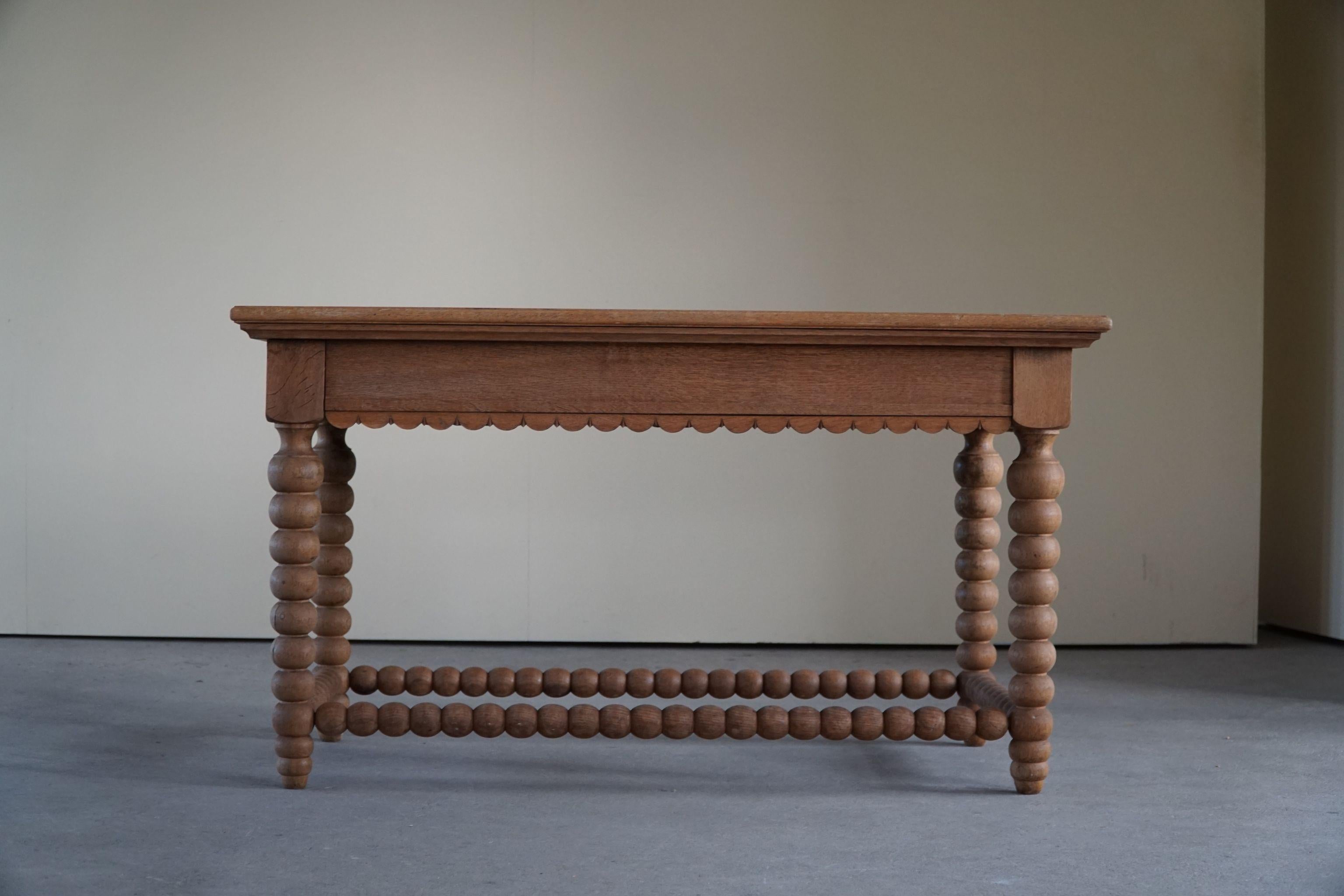 Art Deco Sculptural French Baroque Style Dining Table / Desk in Solid Oak, 1930s