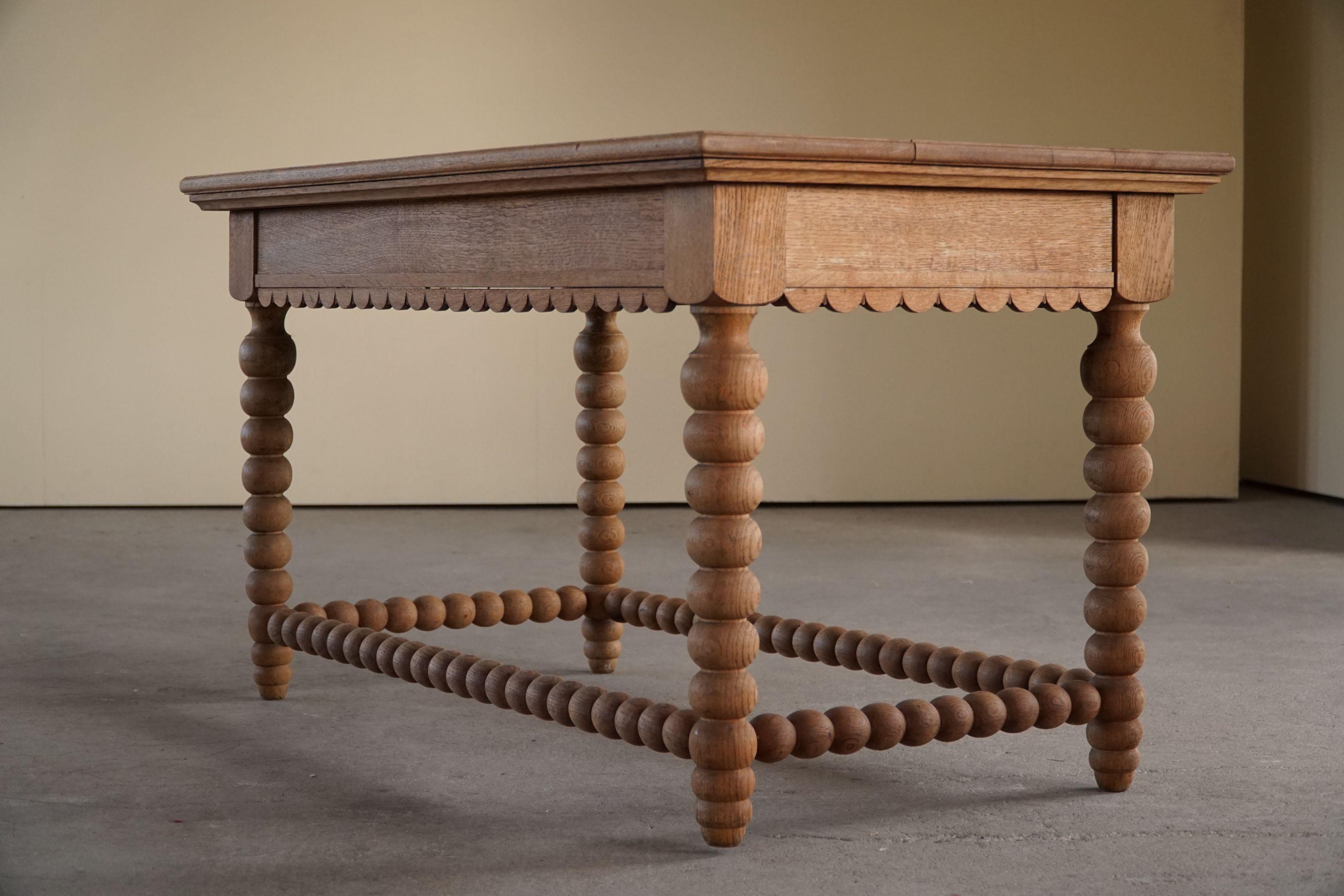 Sculptural French Baroque Style Dining Table / Desk in Solid Oak, 1930s 4