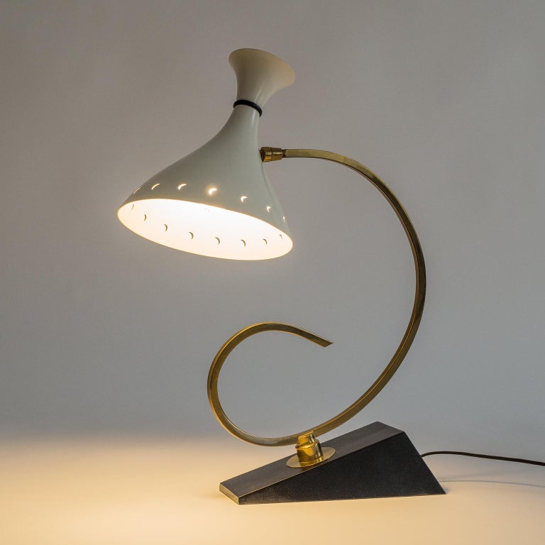 Sculptural French Brass and Lacquered Table Lamp, 1950s For Sale at 1stdibs