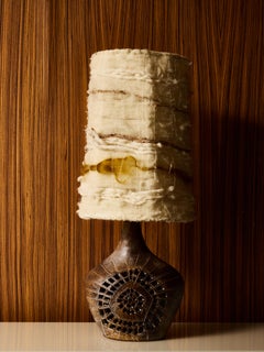 Sculptural French Ceramic Table Lamp with Pierced Geometric Base