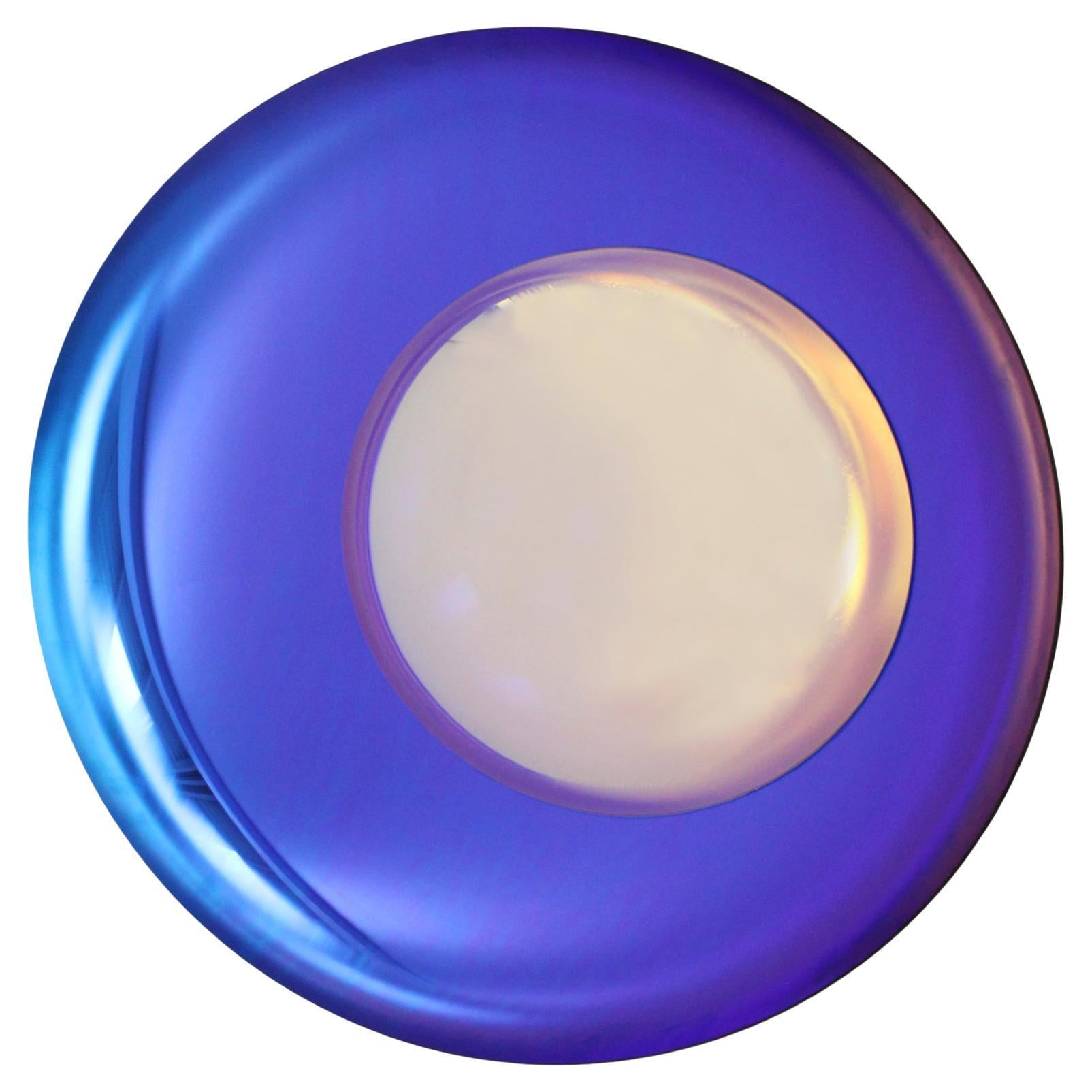 Sculptural French Concave Mirror with Convex Lens in Blue Purple Glass