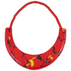 Sculptural French Designer Guillemette L'Hoir Paris Red Galalith Choker Necklace