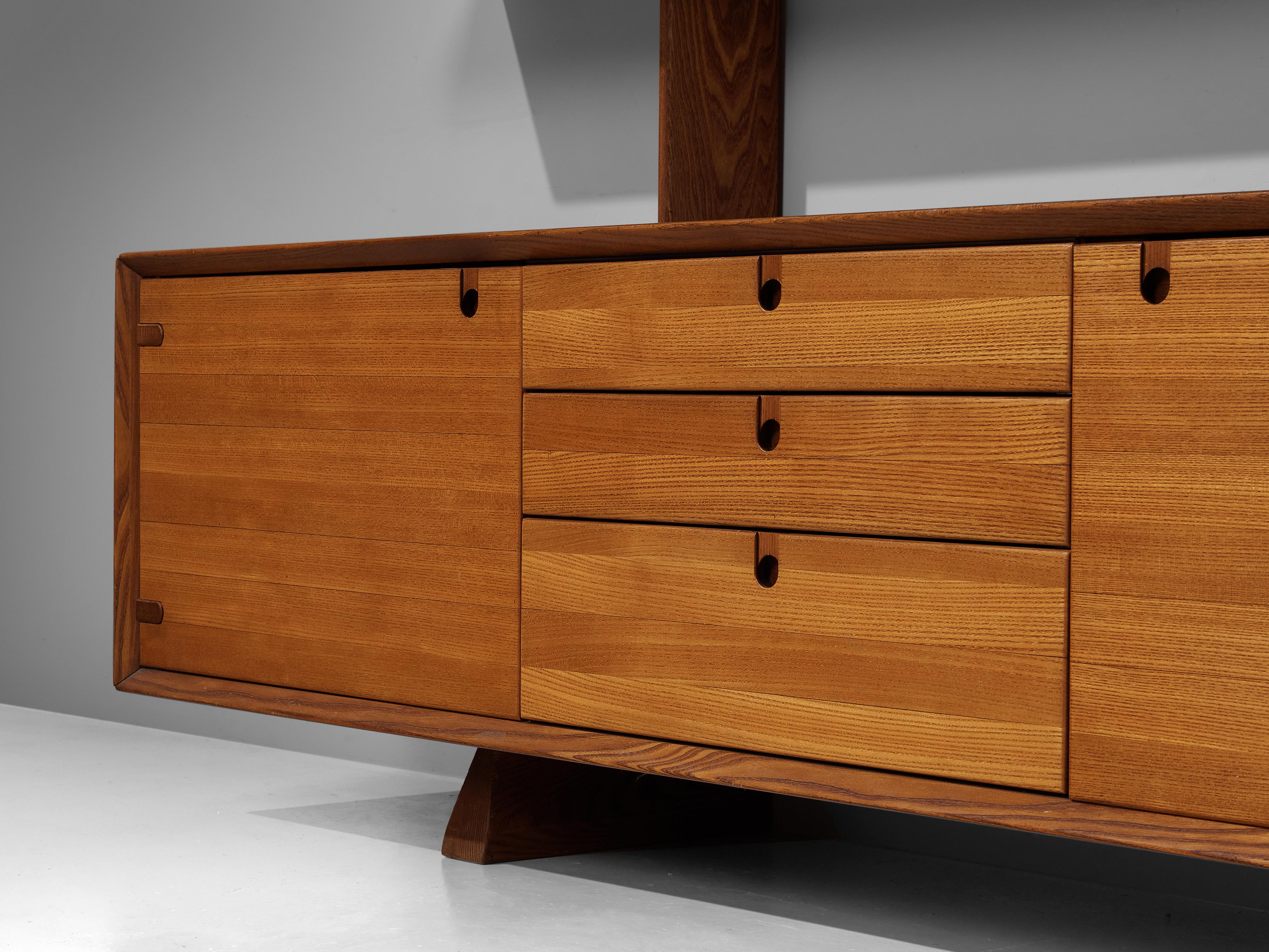 Mid-20th Century Sculptural French Highboard in Elm