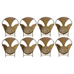 Sculptural French Metal Patio Arm Chairs, Set of 8