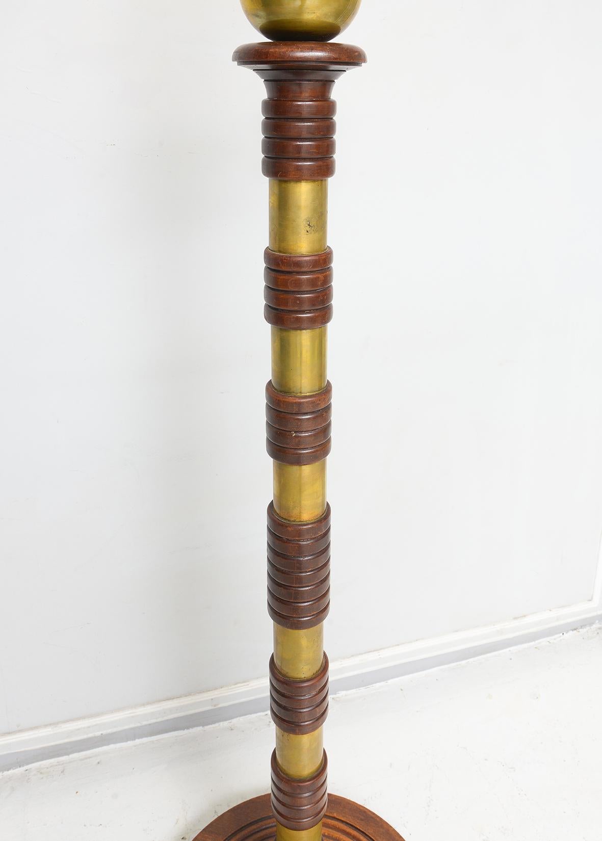 Mid-Century Modern Sculptural French Mid-Century Floor Lamp with Brass Rings For Sale