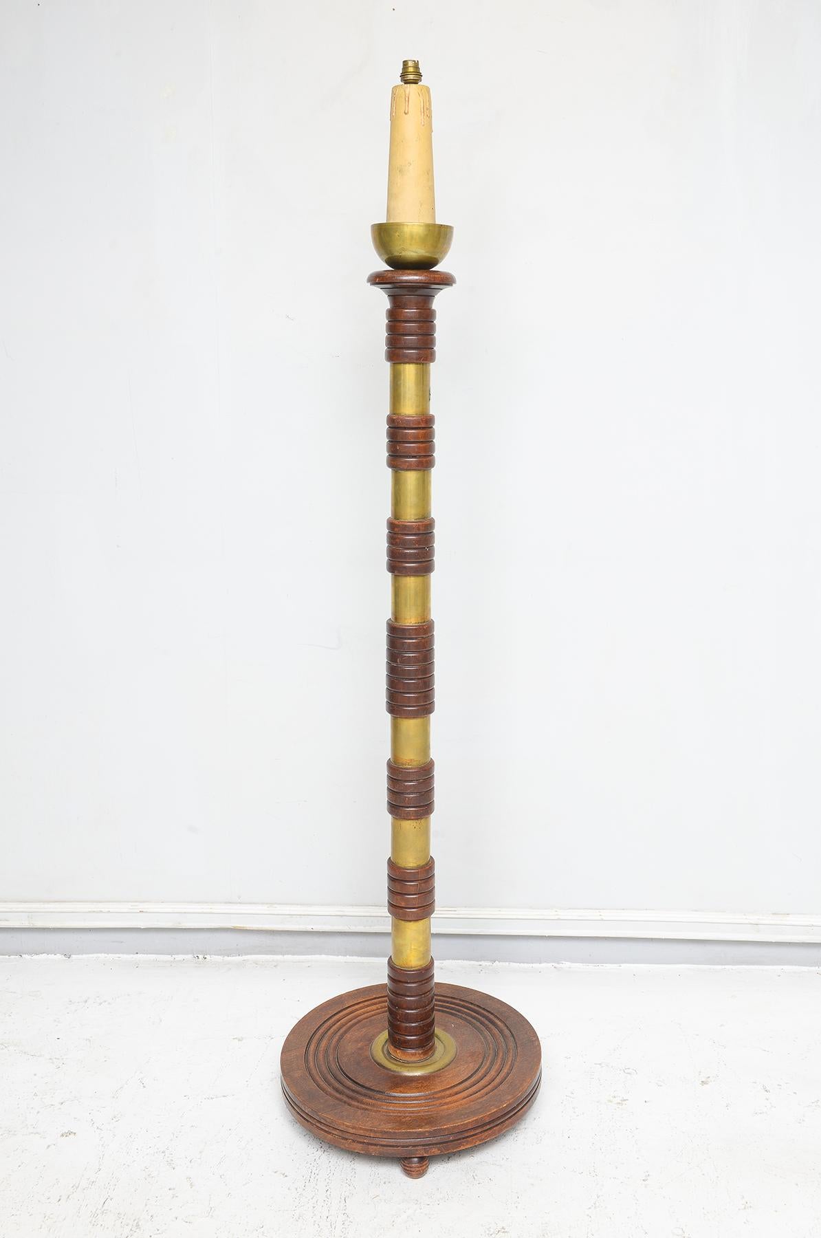 Sculptural French Mid-Century Floor Lamp with Brass Rings In Good Condition For Sale In New York, NY