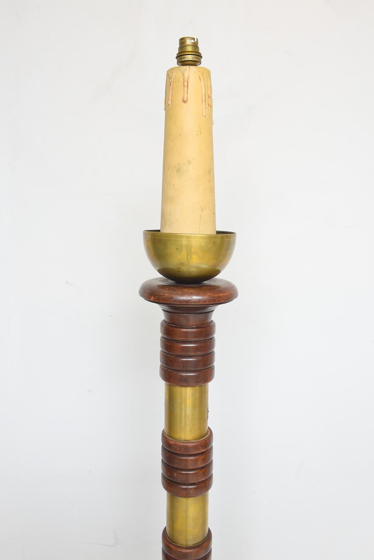 Mid-20th Century Sculptural French Mid-Century Floor Lamp with Brass Rings For Sale