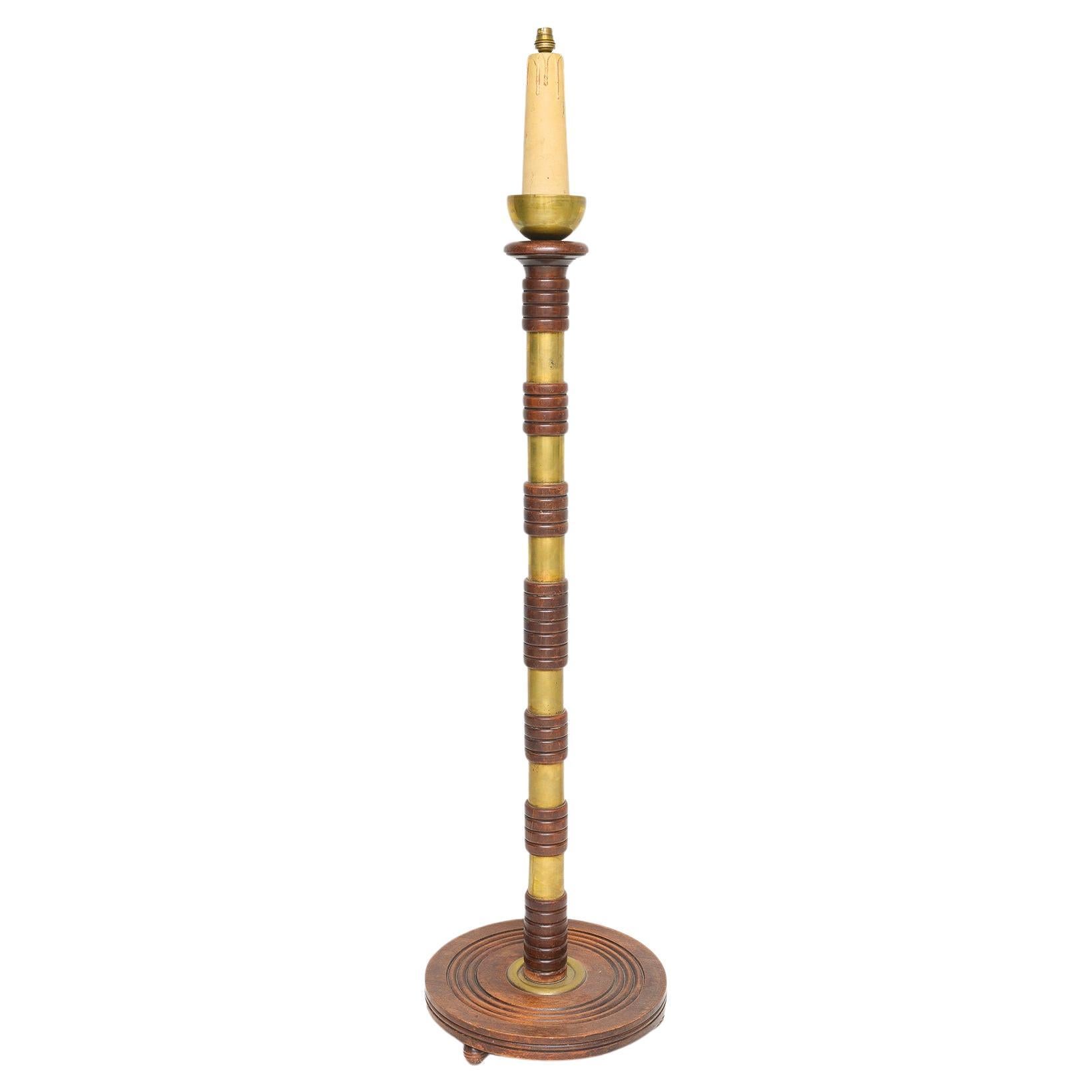 Sculptural French Mid-Century Floor Lamp with Brass Rings For Sale