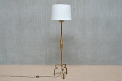 Sculptural French Modern Gilded Wrought Iron Three-Legged Floor Lamp, 1940s