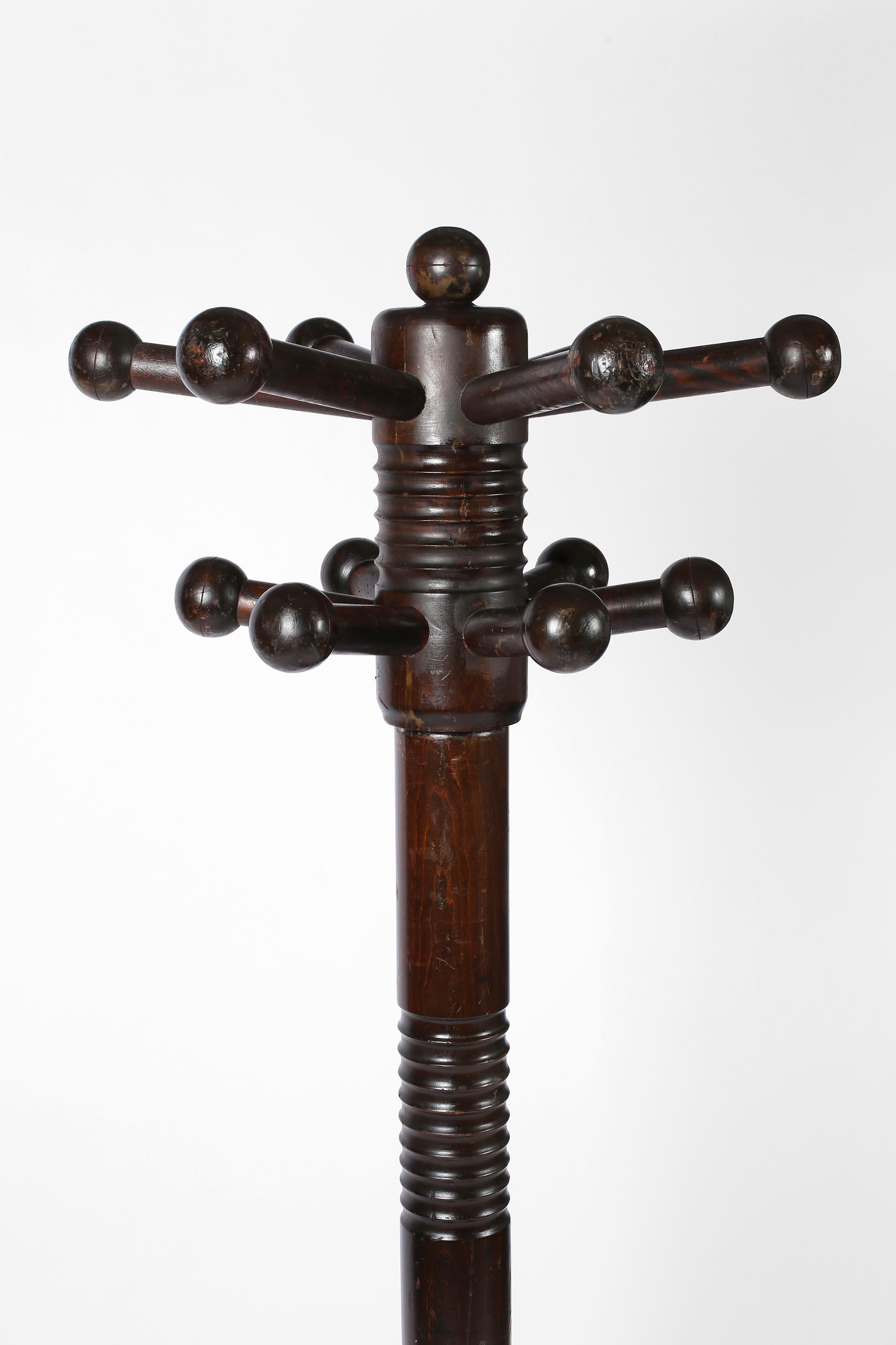 Art Deco Sculptural French Oak Coat Stand by Charles Dudouyt c. 1940
