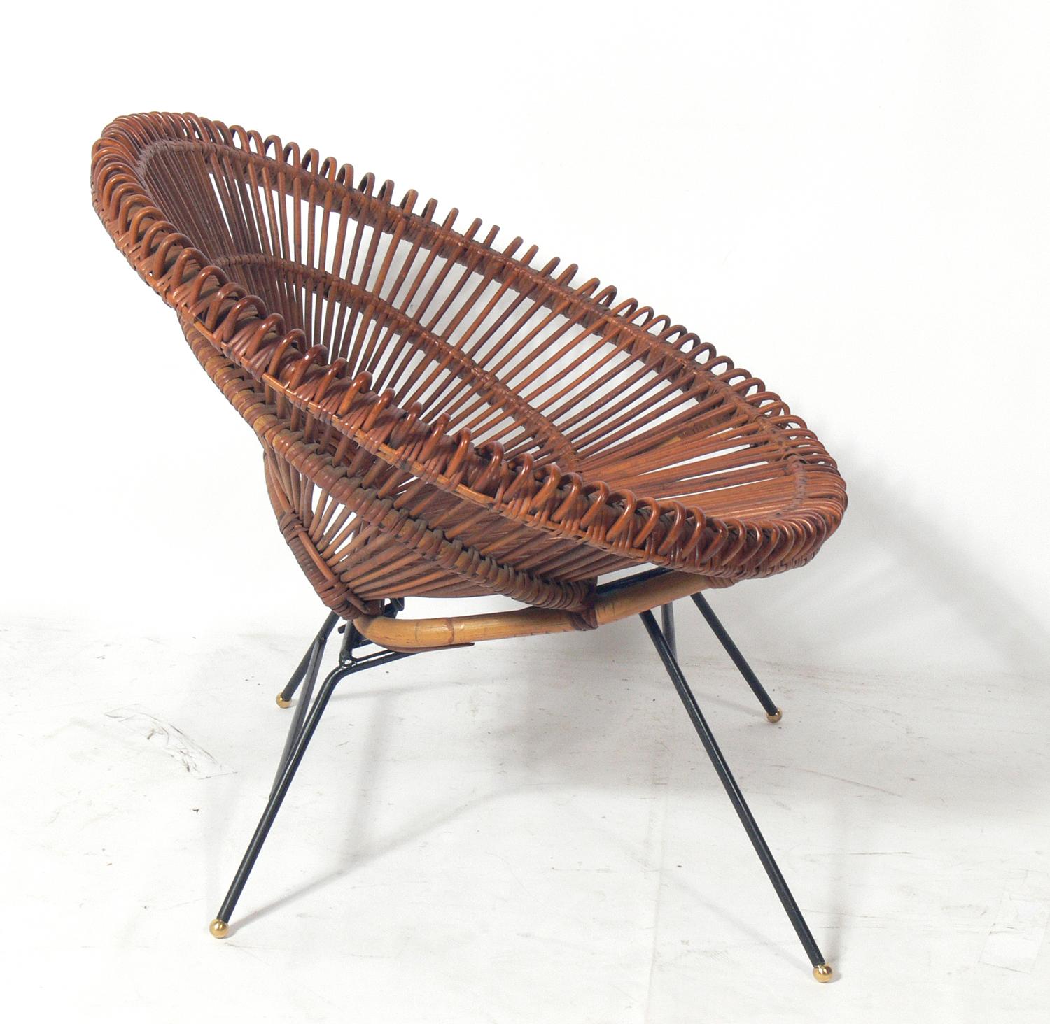 Mid-Century Modern Sculptural French Rattan and Iron Chairs by Dirk Jan Rol