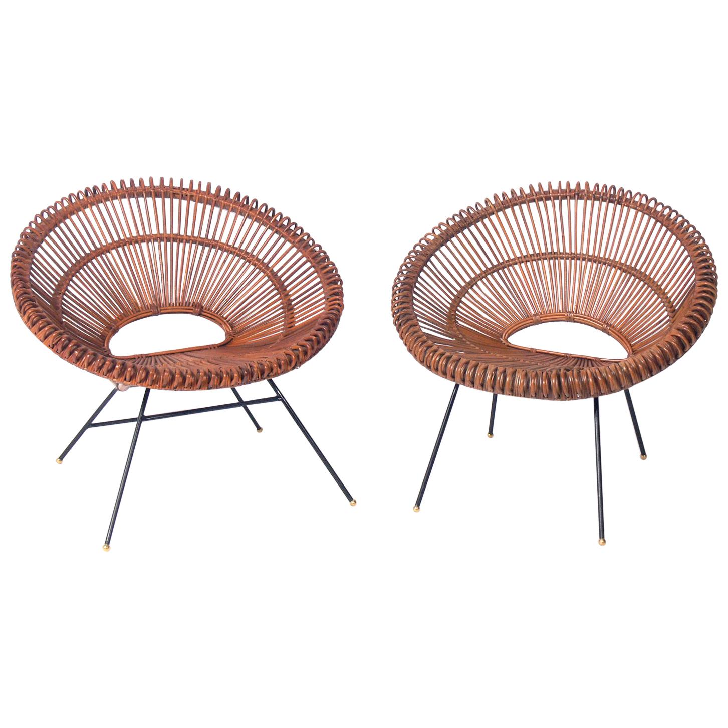 Sculptural French Rattan and Iron Chairs by Dirk Jan Rol