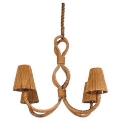 Sculptural French Rope Chandelier by Audoux and Minet - Great Patina 