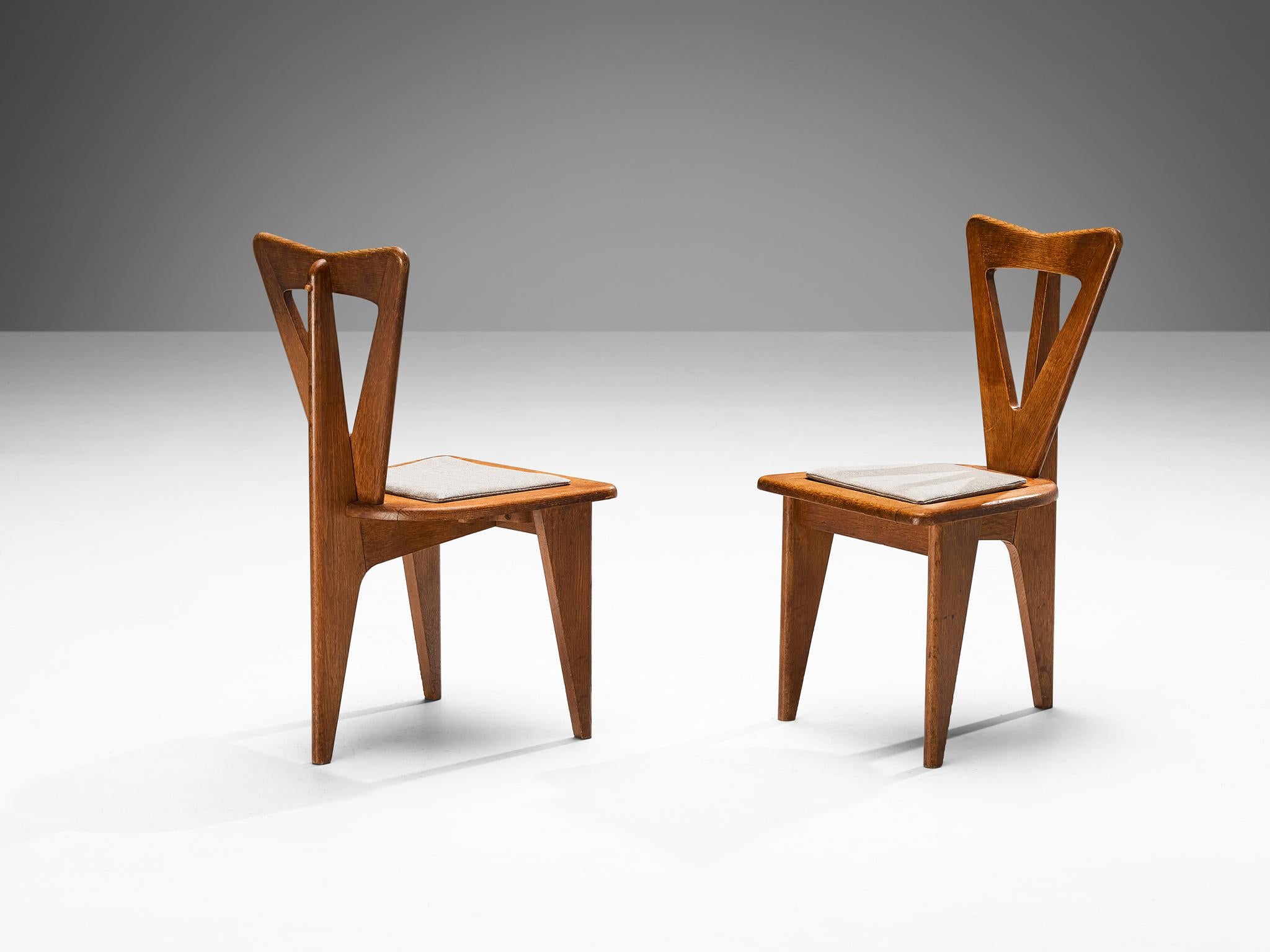 Sculptural French Set of Four Dining Chairs in Solid Oak  3