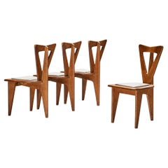 Sculptural French Set of Four Dining Chairs in Solid Oak 