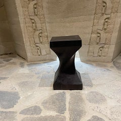 1970s Sculptural French Club Stool Modern Twist Solid Mahogany Block