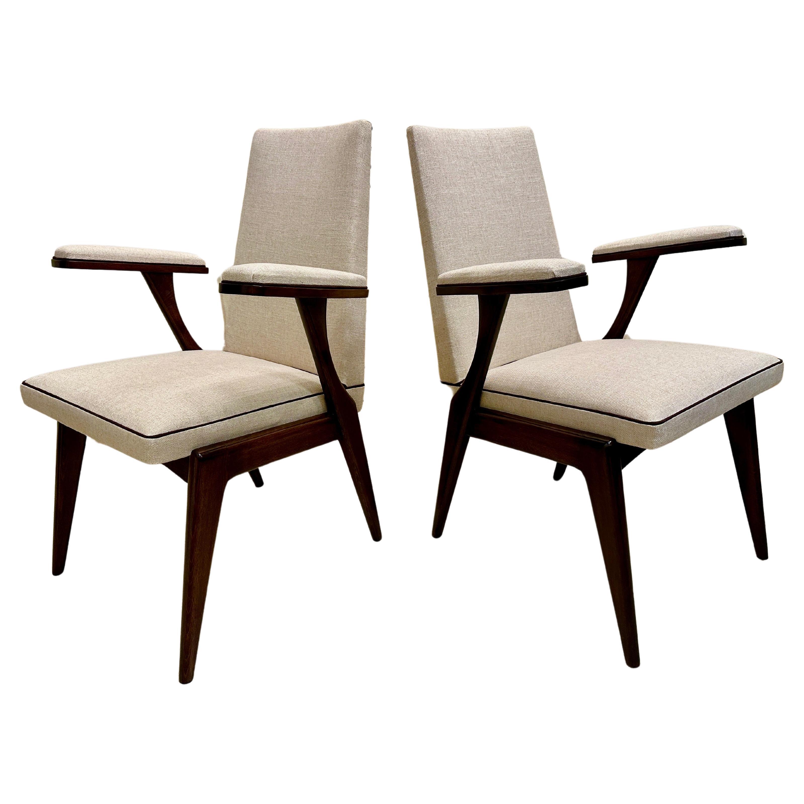 Sculptural French Walnut Side Chairs, Pair For Sale
