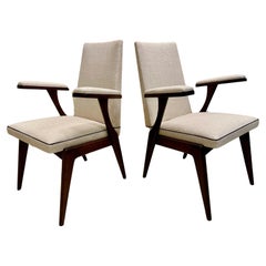 Sculptural French Walnut Side Chairs, Pair