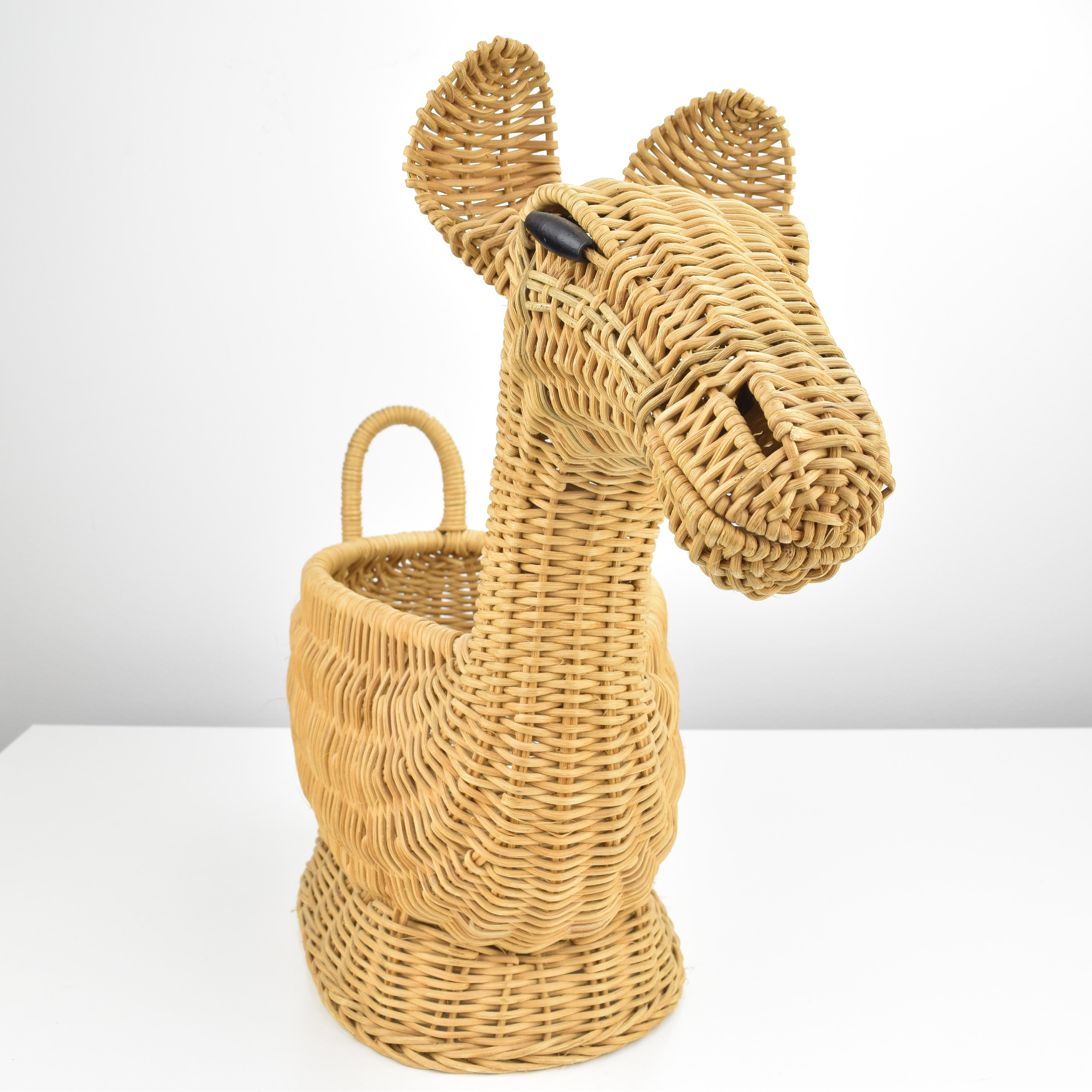 Mid-Century Modern Sculptural French Wicker Rattan Cane Alpaca Fruit Basket Bowl MCM Boho Tiki For Sale